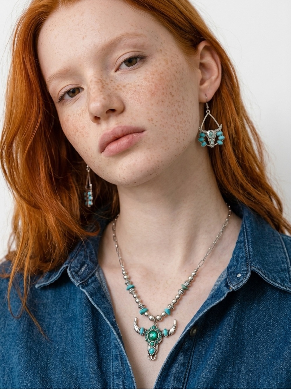 Western Bull Skull Squash
Blossom Necklace & Earring Set